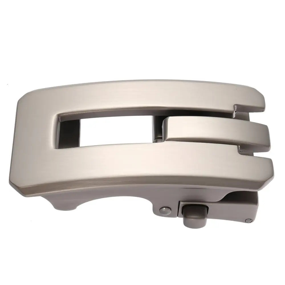 Silver-toned belt buckle with automatic closure for a secure fit