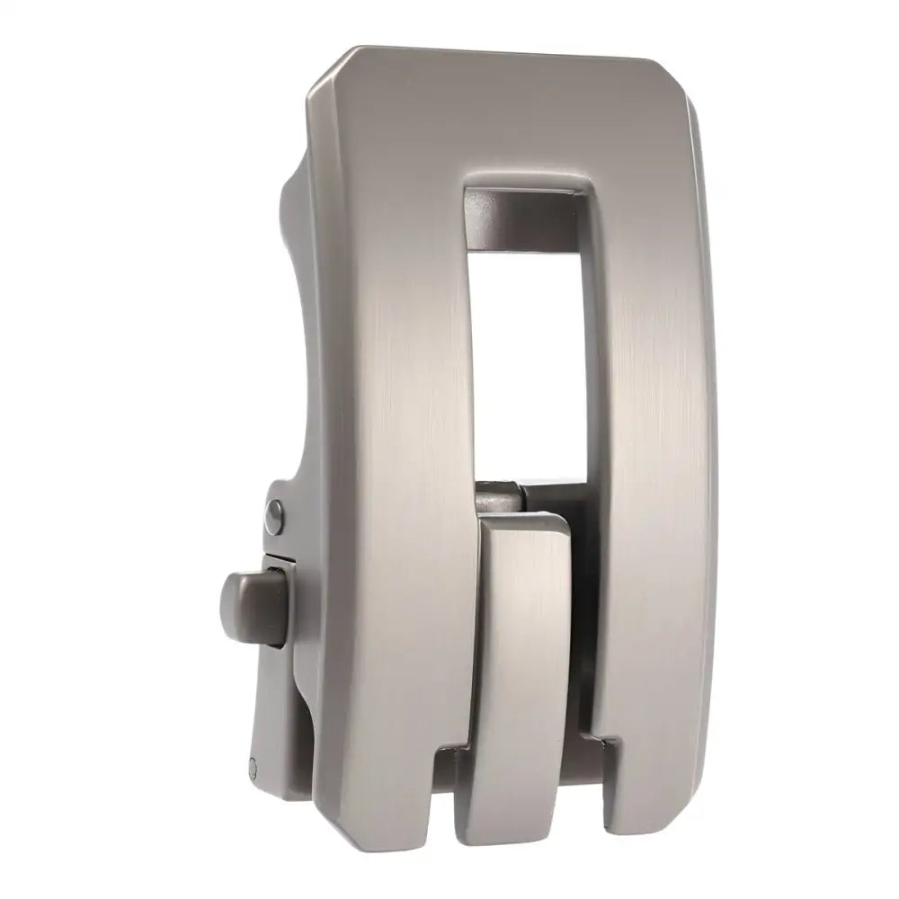 Silver-toned belt buckle with automatic closure for a secure fit