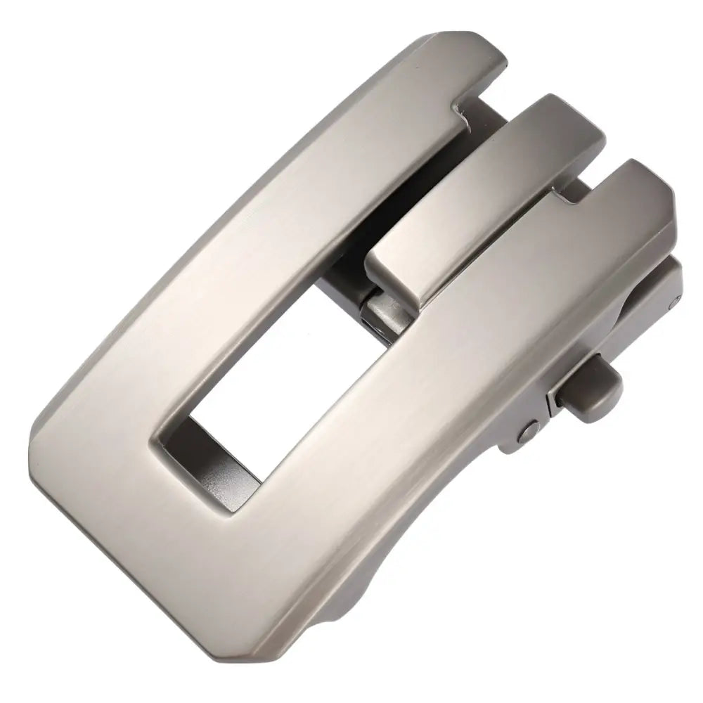 Silver-toned belt buckle with automatic closure for secure fit and stylish design