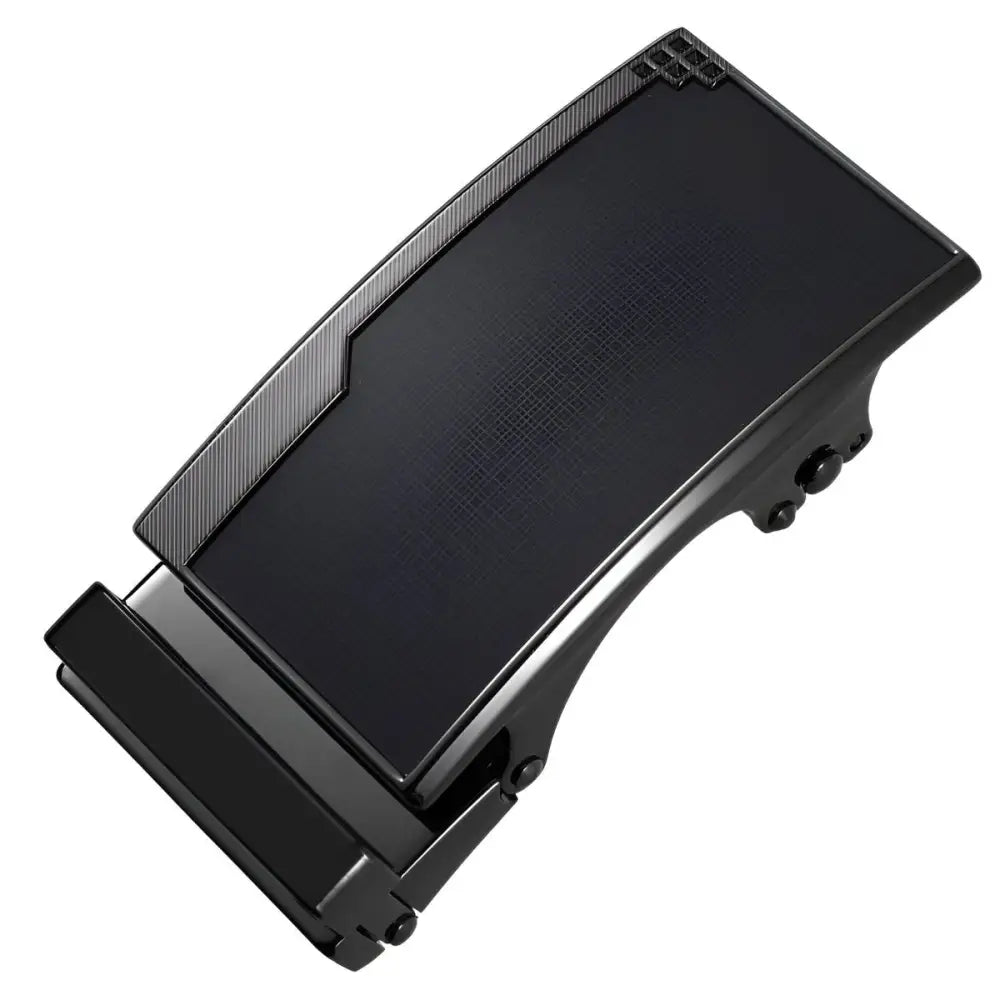 Black metal ratchet belt buckle for secure and stylish belt fastening