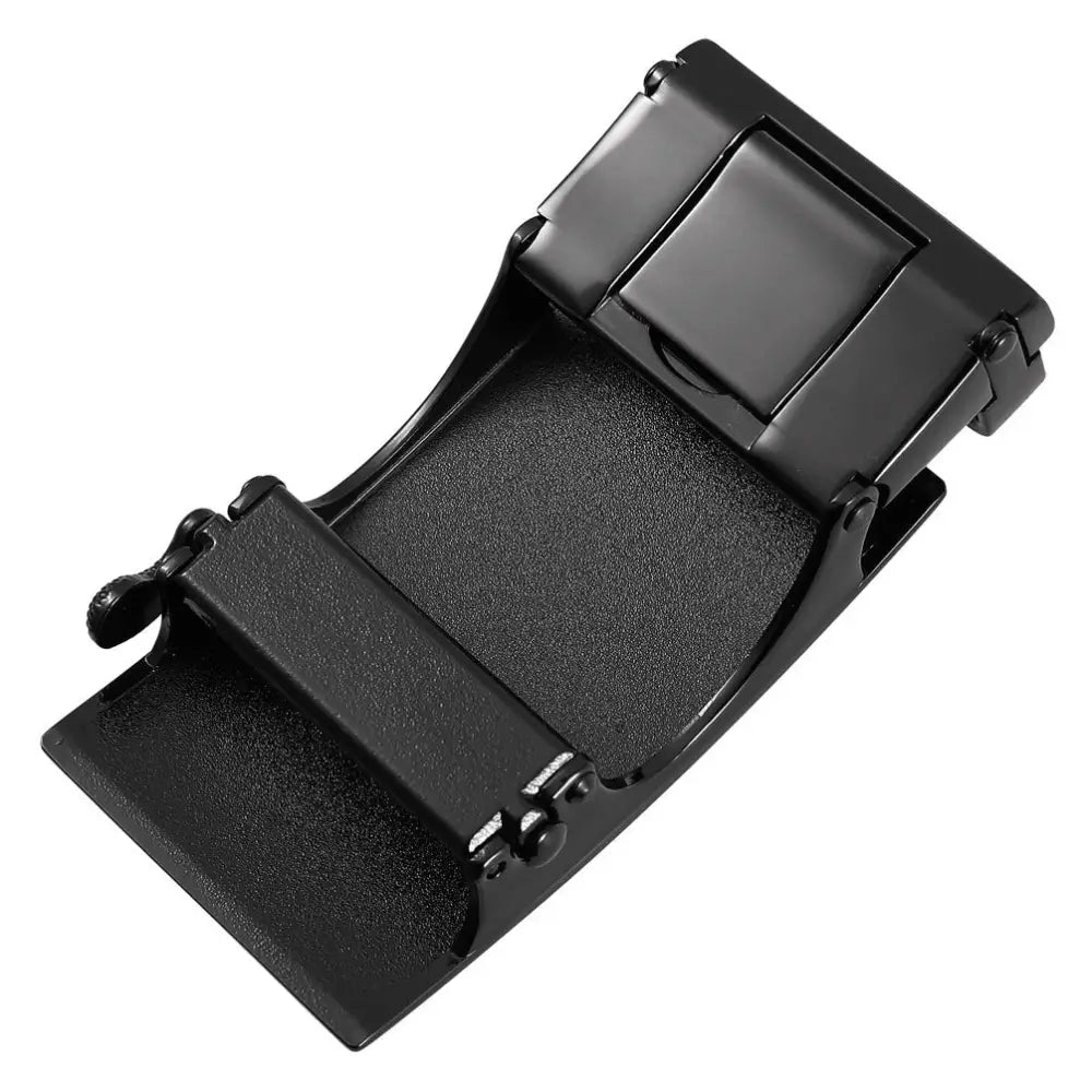 Black metal belt buckle for ratchet belts showcasing a durable and stylish design
