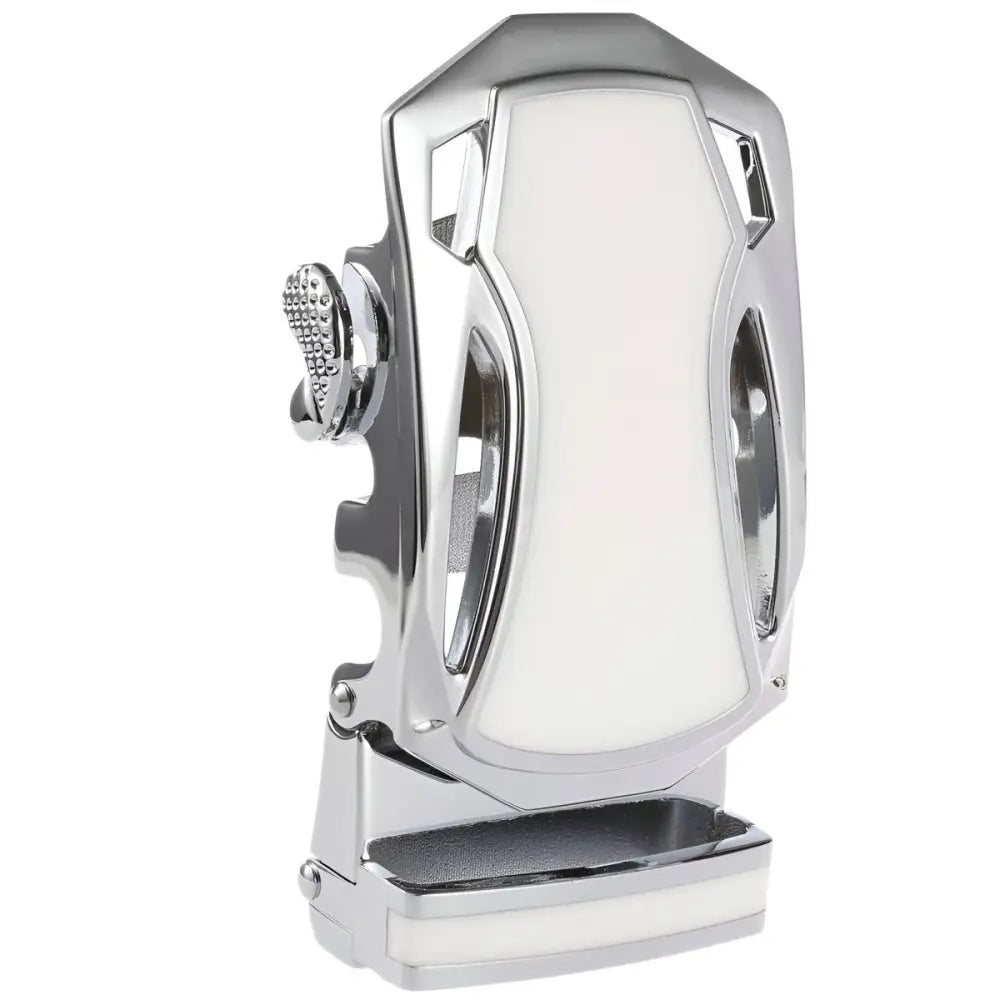 Chrome and white belt buckle for Jordi automatic belt or automatic belt buckle product