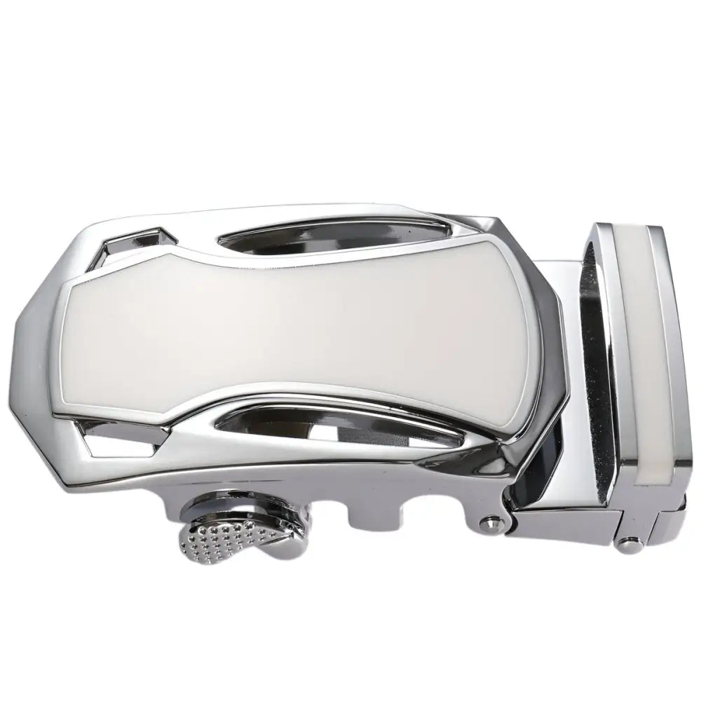 Chrome and white belt buckle for Jordi automatic belt or automatic belt buckle product