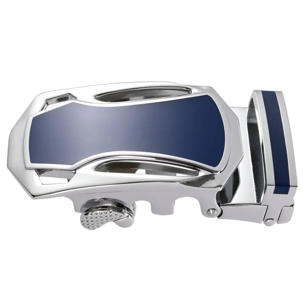 Silver and blue belt buckle for Jordi automatic belt, stylish automatic belt buckle