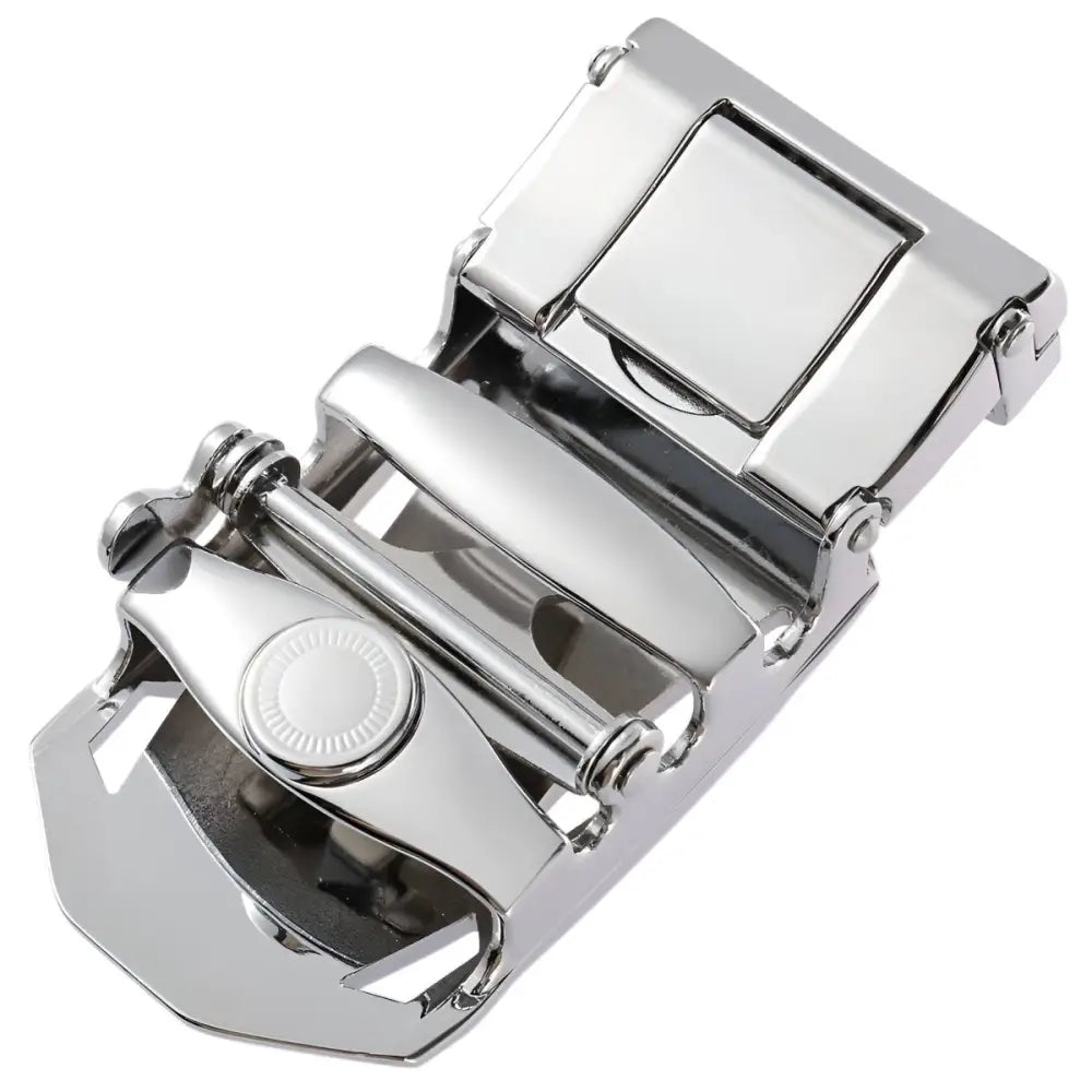 Polished chrome and white belt buckle for Jordi automatic belt or automatic belt buckle