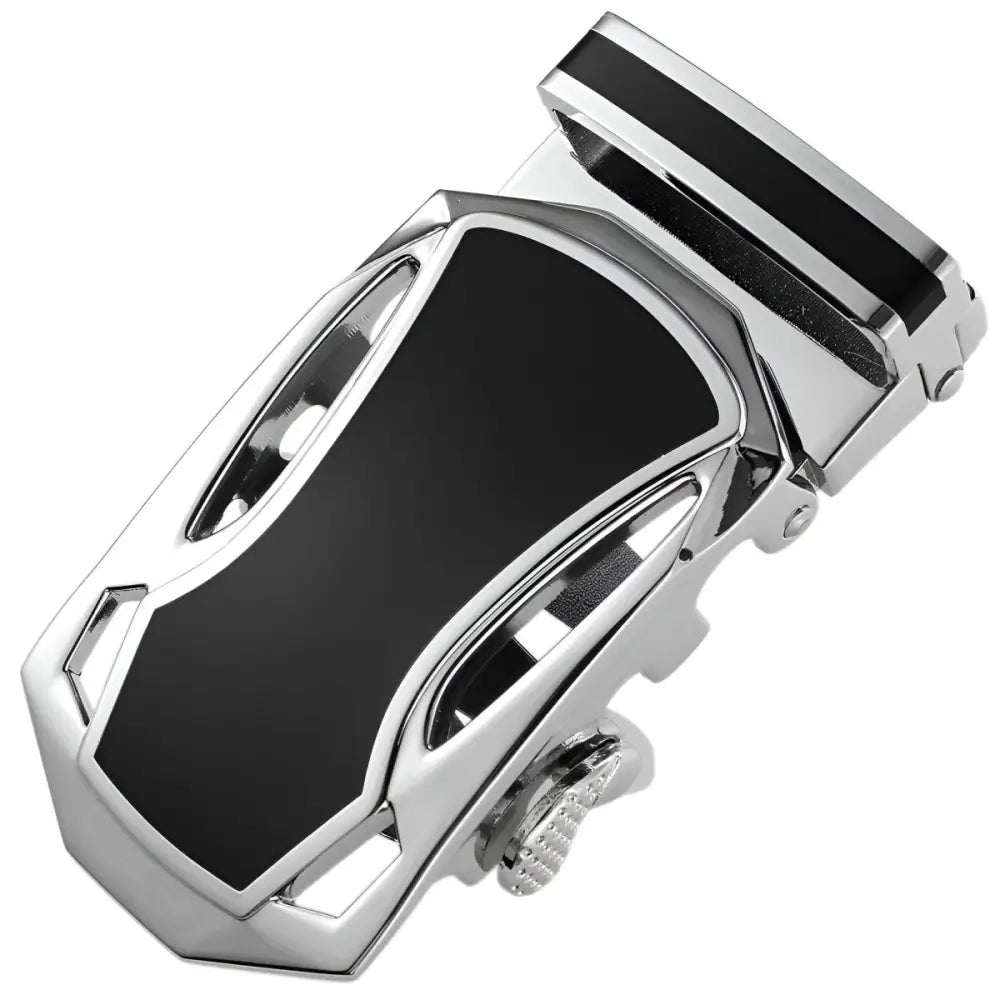 Chrome and black belt buckle for Jordi automatic belt or automatic belt buckle