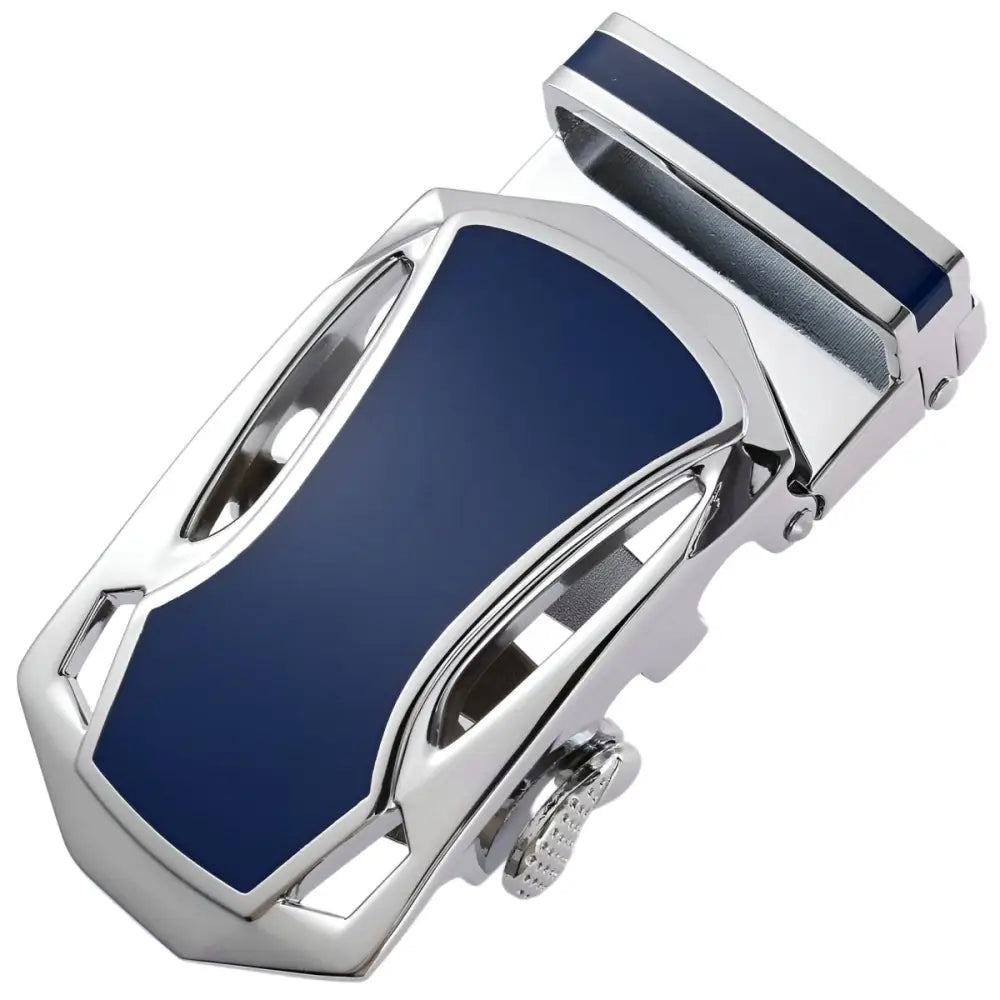 Chrome and navy blue belt buckle for Jordi automatic belt or automatic belt buckle