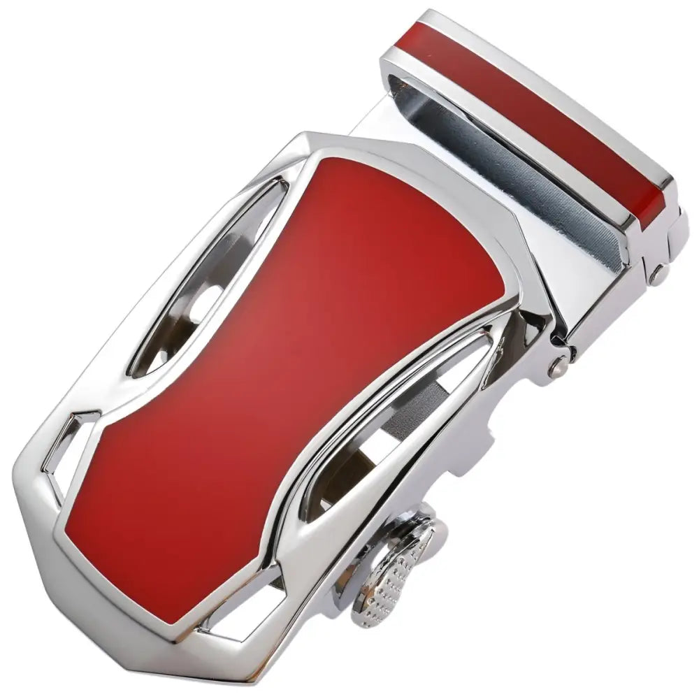 Red and chrome belt buckle for Jordi automatic belt or automatic belt buckle