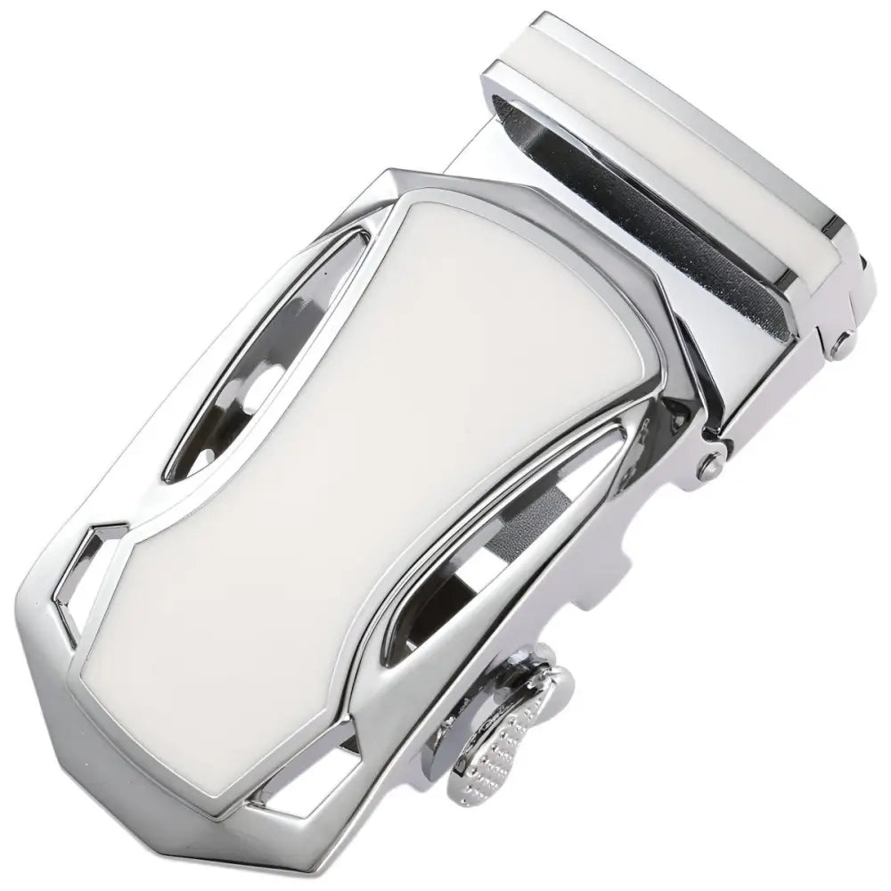 Shiny silver and white belt buckle for Jordi automatic belt or automatic belt buckle
