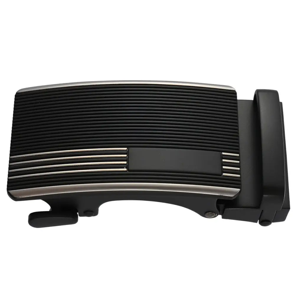 Black and silver automatic belt buckle for men in a stylish black and gold automatic belt