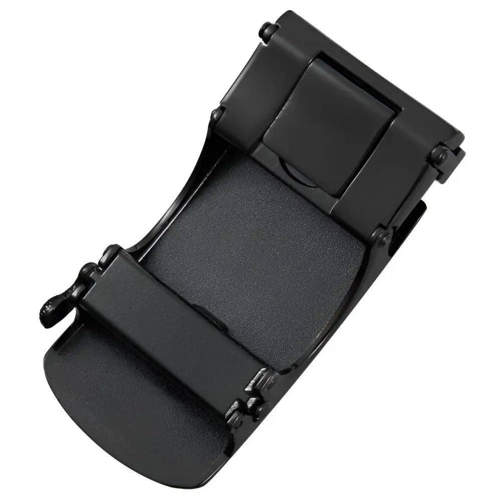 Modern black belt buckle with red, white, and blue accents, featuring a sleek modern design for ceinture automatique
