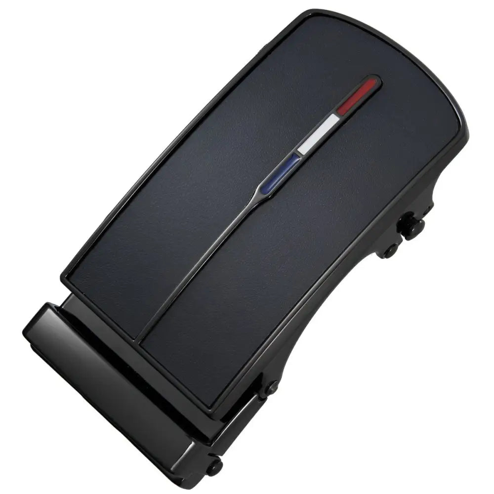 Modern black automatic belt buckle with red, white, and blue accents for stylish ceinture automatique