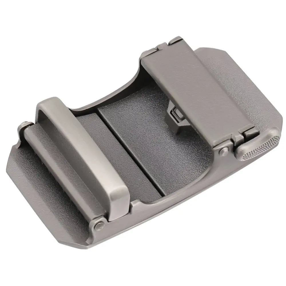 Silver-toned automatic belt buckle for stylish wear featuring durable metal construction