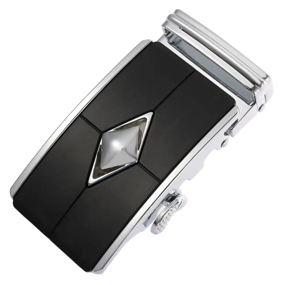 Black and silver belt buckle with diamond accents, Mikail Model stylish accessories