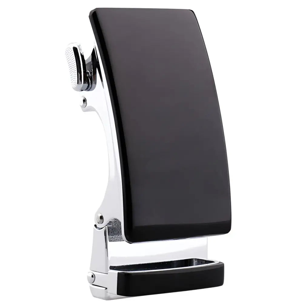 Black and silver Nils automatic belt buckle for men showcasing a sleek belt buckle design