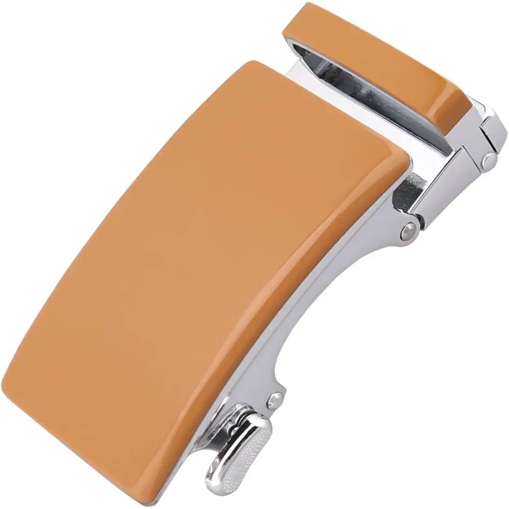 Tan and silver Nils automatic belt buckle for men, stylish automatic belt buckle accessory