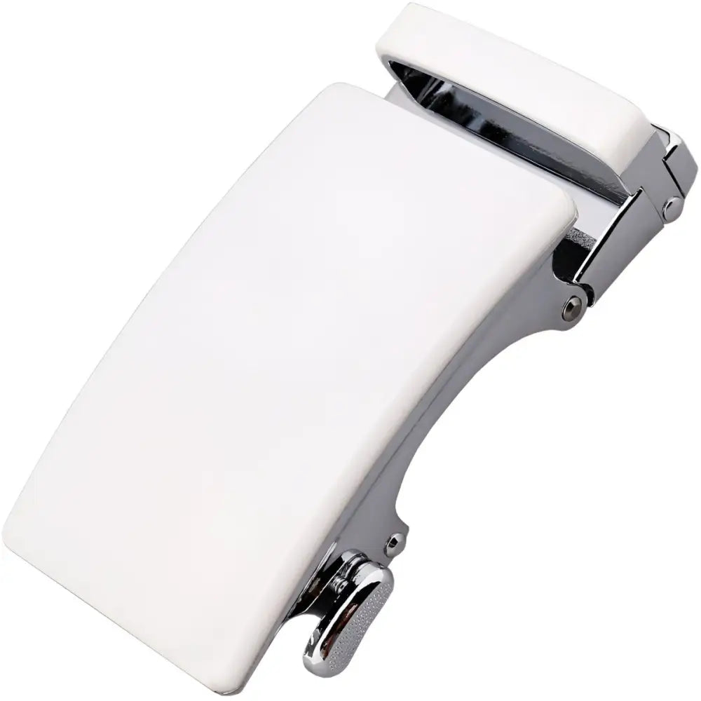 White and silver belt buckle for Nils Automatic Belt, stylish automatic belt buckle for men