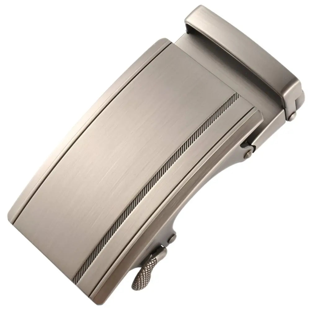 Silver-toned metal belt buckle for Robby Automatic Belt with textured accents