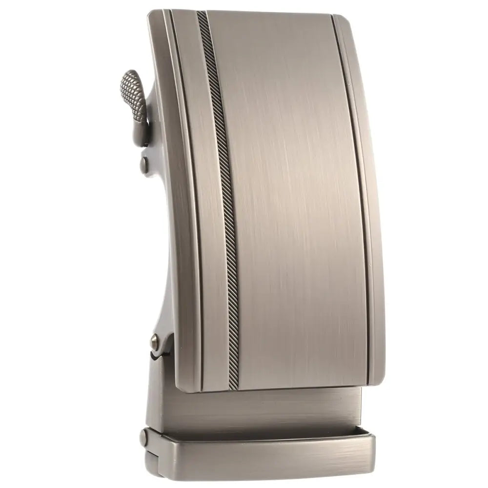 Silver tone Robby automatic belt buckle with textured accents for stylish dress wear