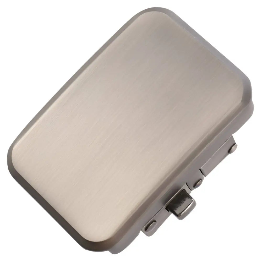 Silver-toned metal belt buckle for Sonny Automatic Belt featuring automatic belt buckle design