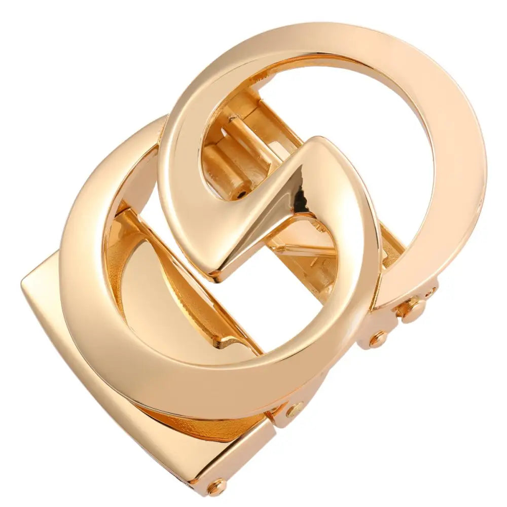 Gold-colored interlocking G belt buckle for elegant Indy belt, a stylish Indy belt buckle accessory
