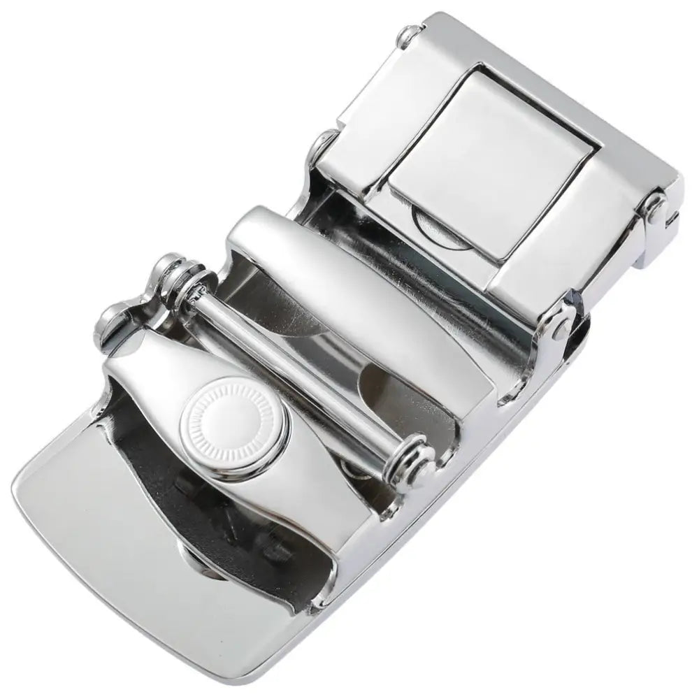Polished metal belt buckle from the Remy Model Gold and Black Belt Buckle with Horse Emblem collection