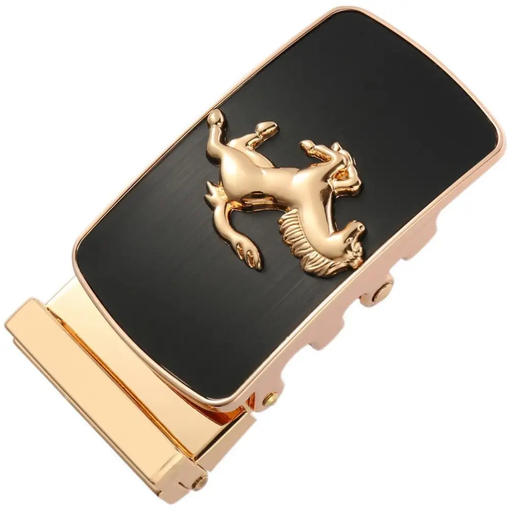 Remy Model gold and black belt buckle with horse emblem for stylish accessory use