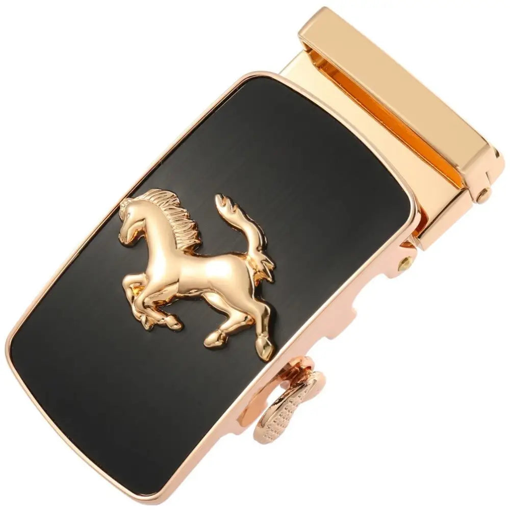 Remy Model Gold and Black Belt Buckle with Horse Emblem for elegant belt accessory