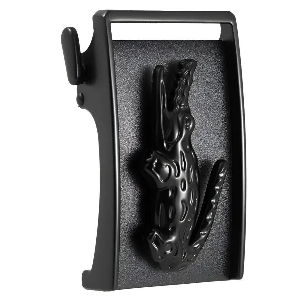 Black Crocodile Design Metal Belt Buckle for Men featuring a black belt buckle with alligator texture