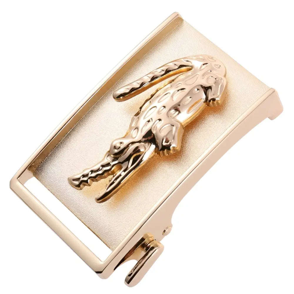 Gold-colored crocodile belt buckle for men, premium leather belt accessory