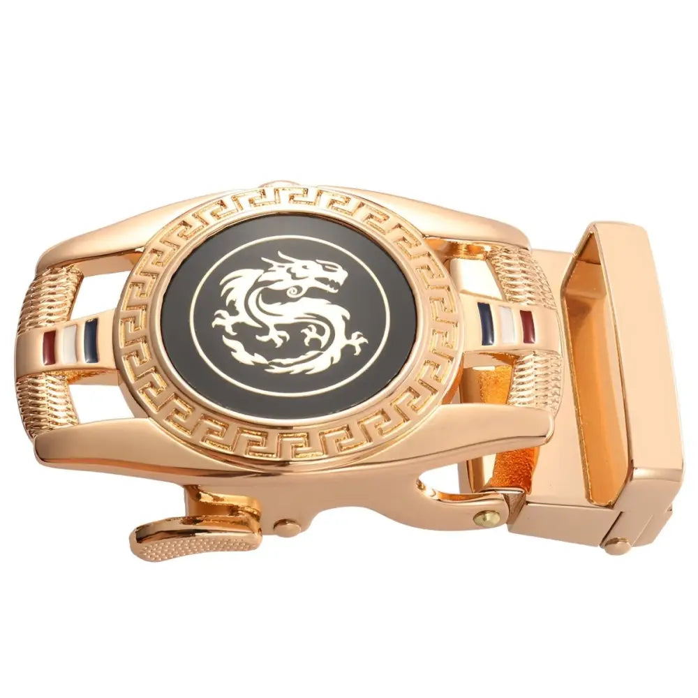 Gold-toned belt buckle featuring an intricate dragon emblem for stylish accessories