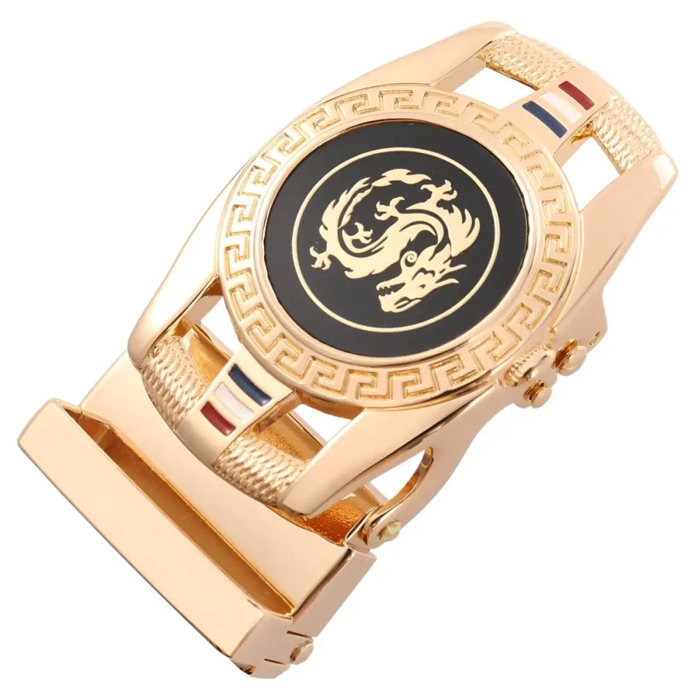 Gold-colored belt buckle with intricate dragon design for a stylish accessory
