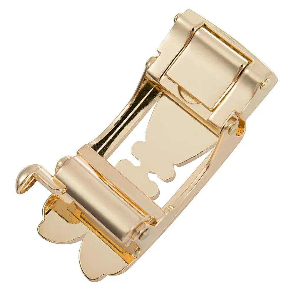 Gold-colored metal belt buckle with rhinestone dragonfly design for elegant accessories