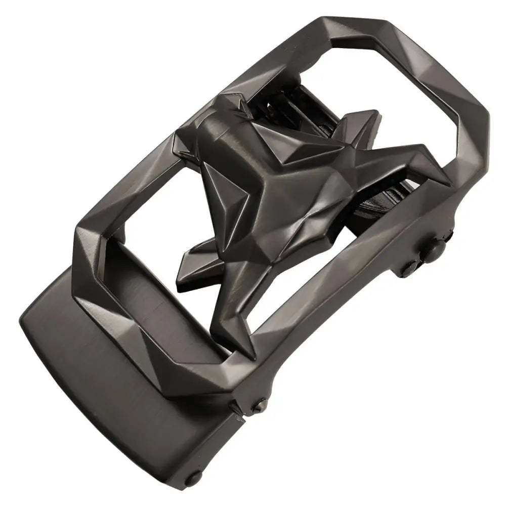 Gunmetal belt buckle with geometric star and bull design for stylish accessories