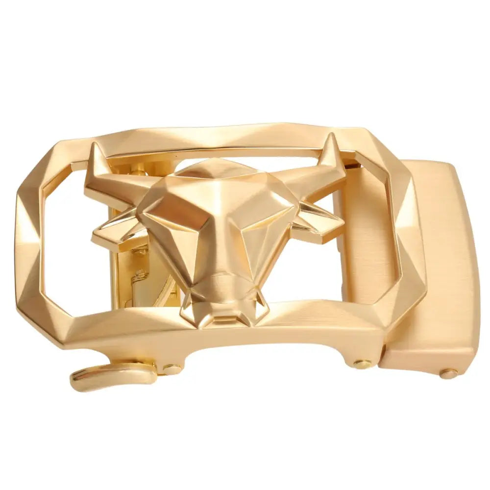 Gold bull belt buckle with geometric star design for versatile fashion accessory