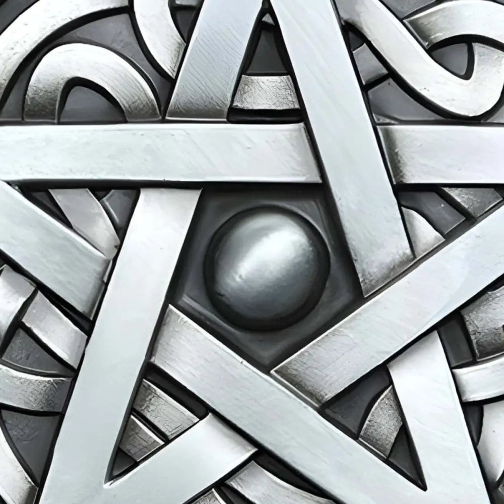Silver Celtic Pentacle belt buckle with knotwork Peterne model featuring interwoven bands