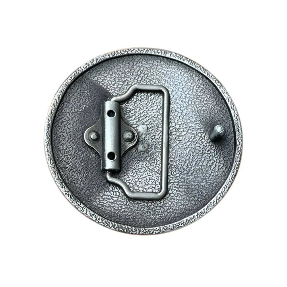 Round metal belt buckle back of Silver Celtic Pentacle Belt Buckle with Knotwork Peterne Model