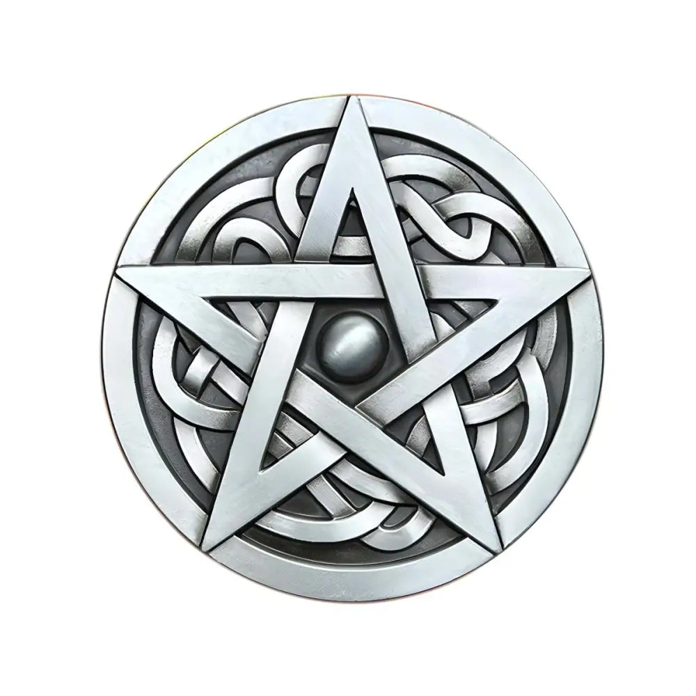 Silver Celtic Pentacle Belt Buckle with Knotwork Peterne Model featuring intricate design