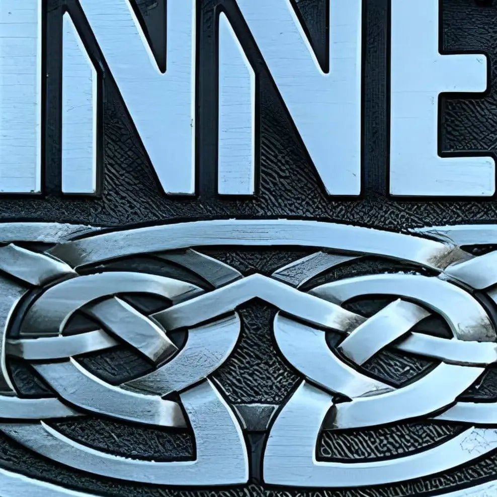 Silver Celtic knot plaque belt buckle with oval Guinness logo design