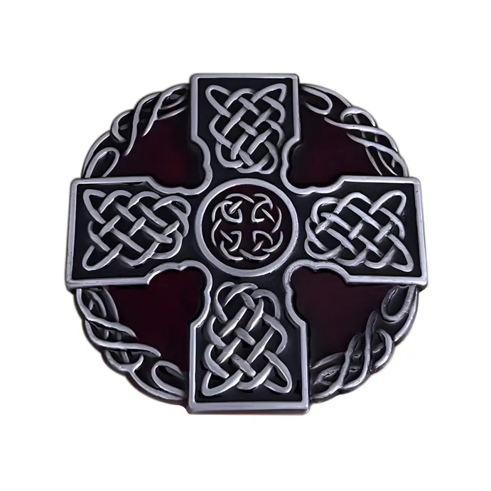 Celtic knot cross brooch inspired by ancient civilization with intricate knotwork design