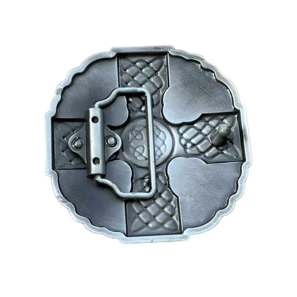 Silver Celtic cross belt buckle inspired by ancient civilization for Celtic jewelry enthusiasts