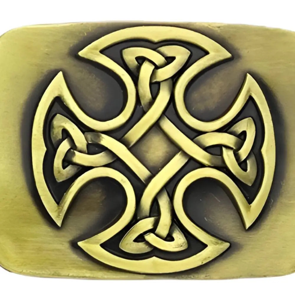Bronze Celtic Knot Belt Buckle with Brass Finish featuring intricate Celtic cross design