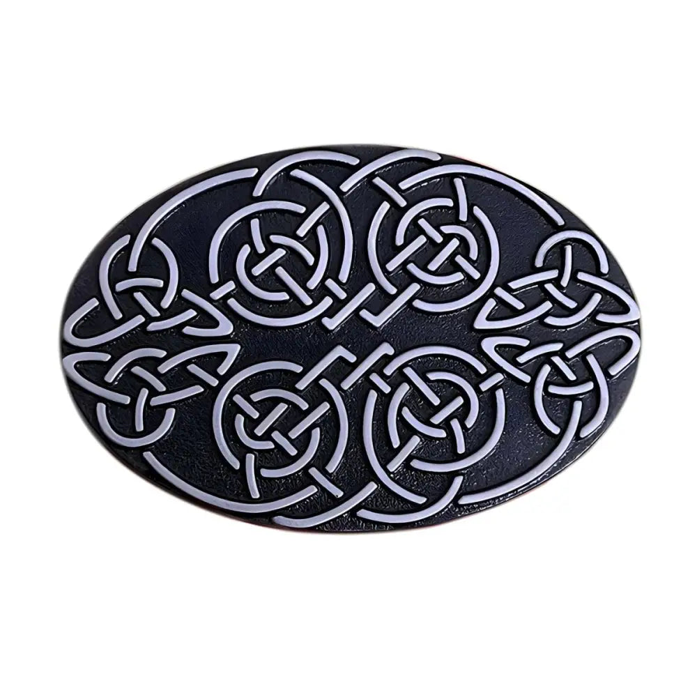 Oval black Celtic knot design on a piarik belt buckle for Celtic piarik belts