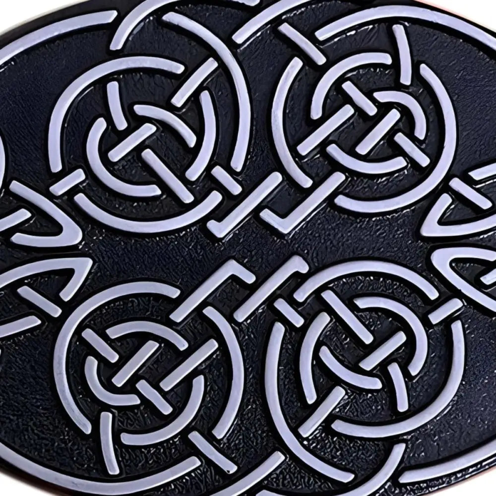 Intricate Celtic knotwork design on Oval Black Piarik Belt Buckle for Celtic Piarik Belts