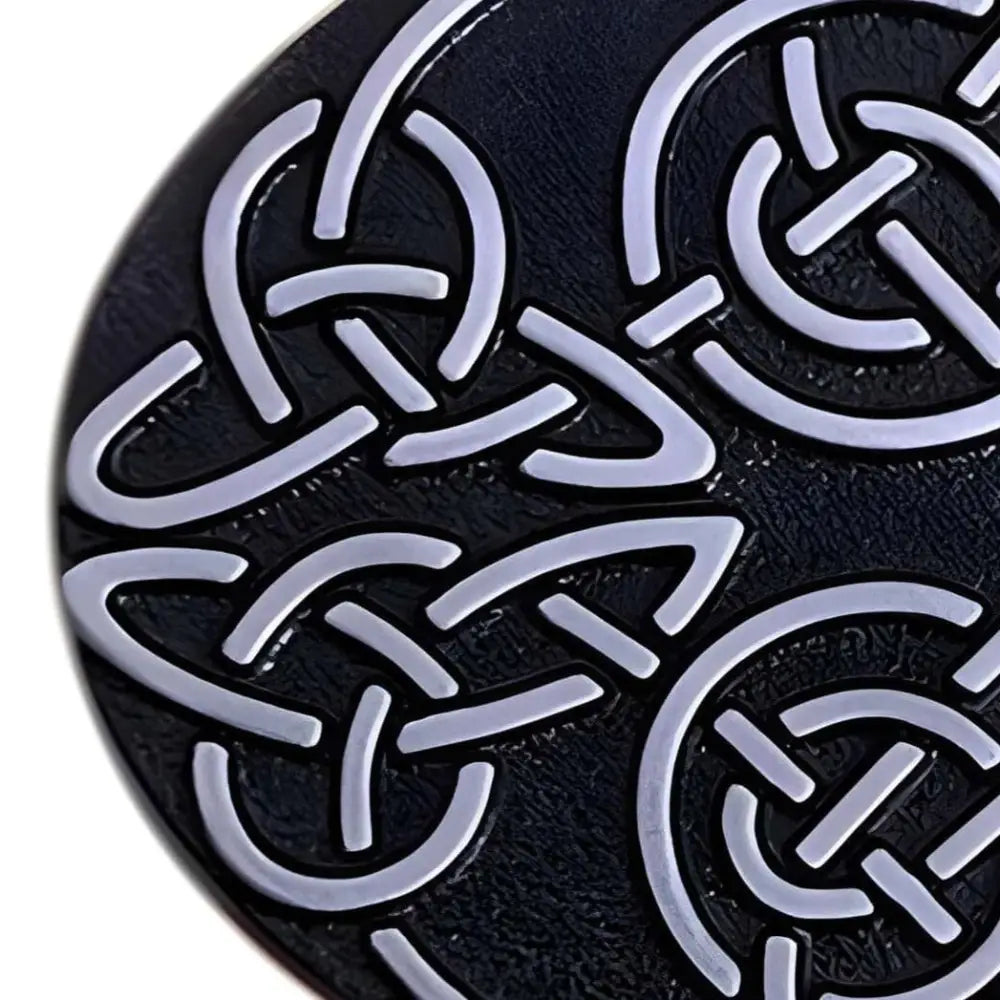 Oval Black Celtic Knot Belt Buckle featuring intricate Celtic Piarik belt design