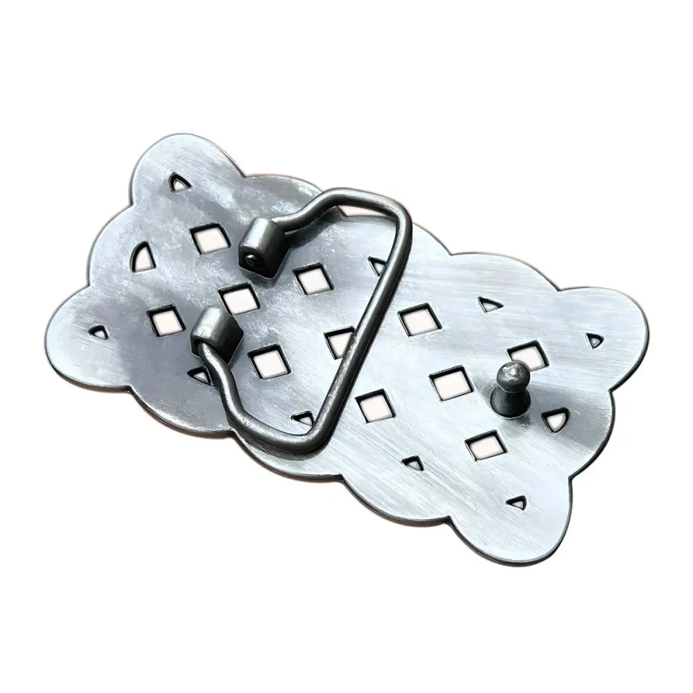 Silver Celtic Knot Belt Buckle with Braided Metal Design featuring geometric cutouts