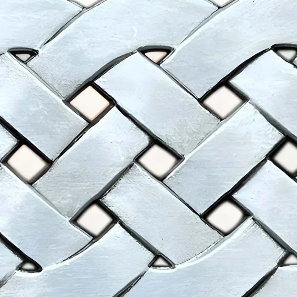 Silver Celtic Knot Belt Buckle with Braided Metal Design featuring woven silver pattern