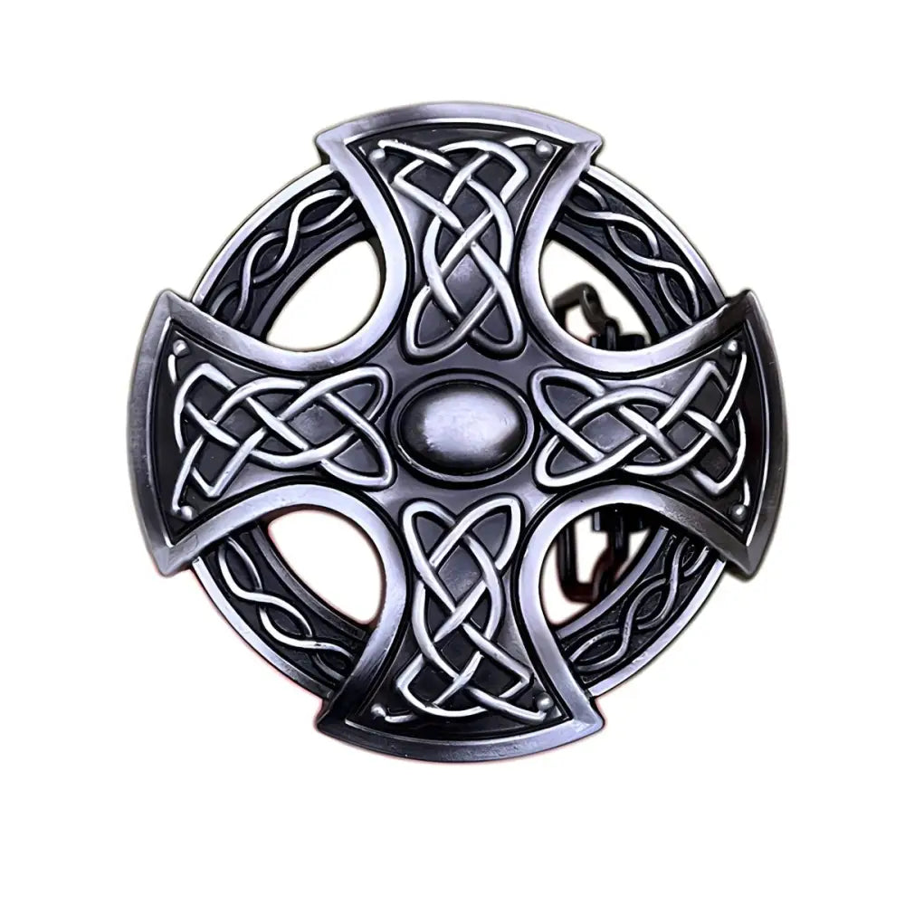 Silver Celtic belt buckle with cross design suitable for Celtic belt and belt buckle styles