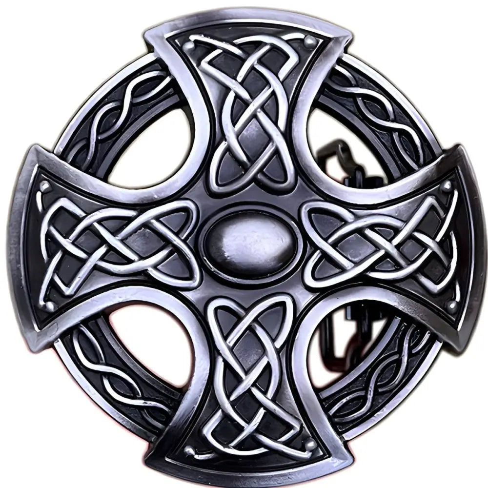 Silver Celtic Belt Buckle with Cross Design featuring intricate Celtic belt buckle details