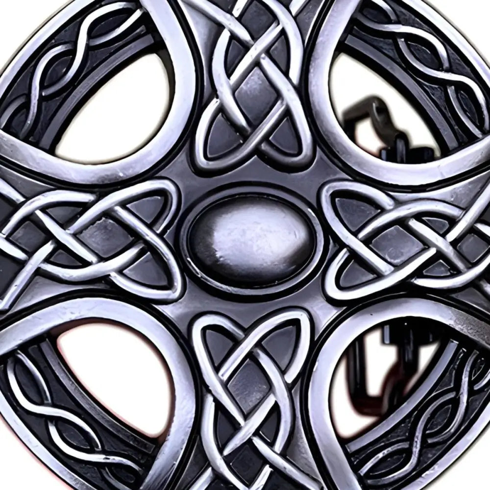 Silver Celtic Belt Buckle with Cross Design featuring intricate Celtic knotwork cross